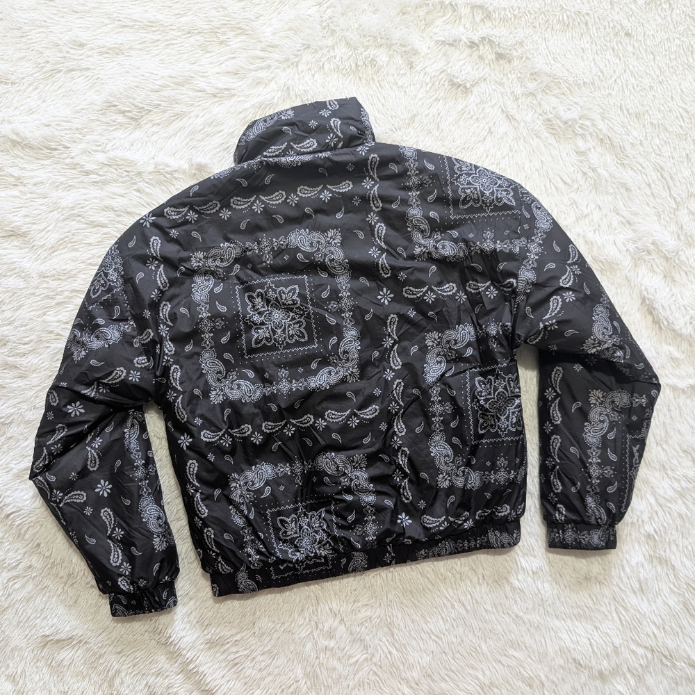 Forever 21 Paisley Puffer Half Zip Black & Grey Oversized Pullover Coat XS - Picture 7 of 11
